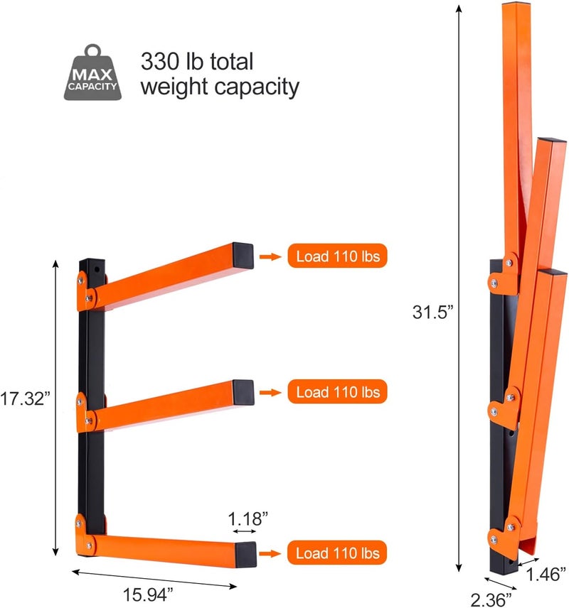 Ultrawall Wall Mount Wood Organizer and Lumber Storage Metal Rack with 3-Level - Indoor & Outdoor Use, 2 Pack - Image 3